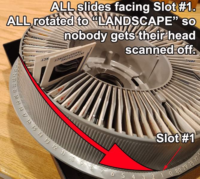 Kodak carousel tray viewed from front showing proper orientation